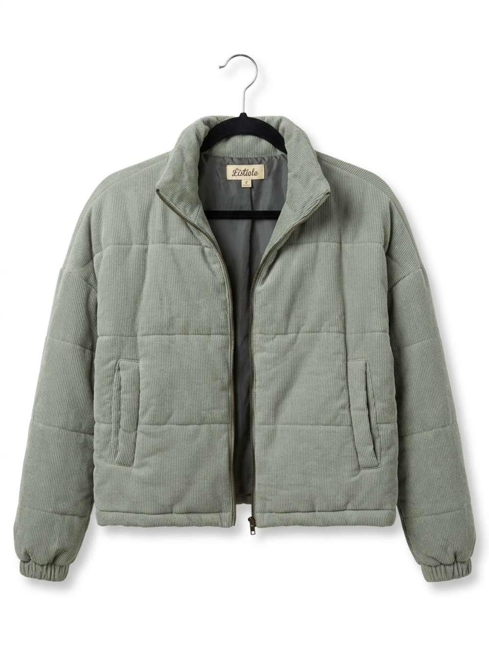 Listicle Women’s Sage Green Quilted Corduroy Puffer Jacket